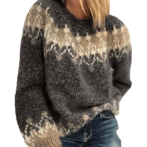 BeerMmay Frauen Herbst/Winter Rundhals lässig lose Mohair Grobstrick Jacquard Damenpullover, Schwarz, M von BeerMmay