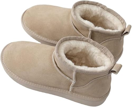 BeerMmay Mini-Stiefel für Frauen,Klassische Mini-Stiefelette mit Fell gefüttert,Warme mit Fell gefütterte Winterstiefel mit Anti-Rutsch-Beschichtung (Beige,39) von BeerMmay