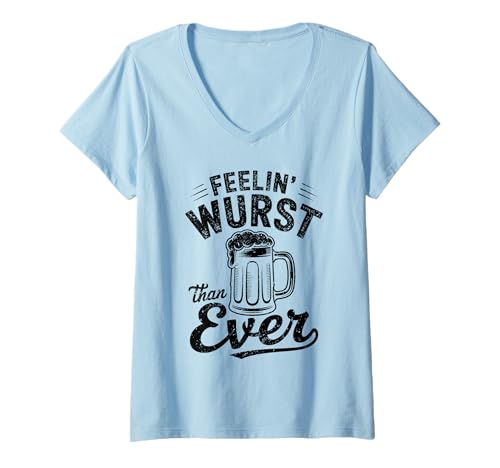 Damen Feelin' Wurst Than Ever Lustiger Bier- und Wurst-Witz T-Shirt mit V-Ausschnitt Damen Feelin' Wurst Than Ever Lustiger Bier- und Wurst-Witz T-Shirt mit V-Ausschnitt von BeerMood