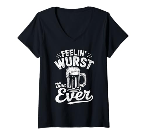 Damen Feelin' Wurst Than Ever Lustiger Bier- und Wurst-Witz T-Shirt mit V-Ausschnitt Damen Feelin' Wurst Than Ever Lustiger Bier- und Wurst-Witz T-Shirt mit V-Ausschnitt von BeerMood