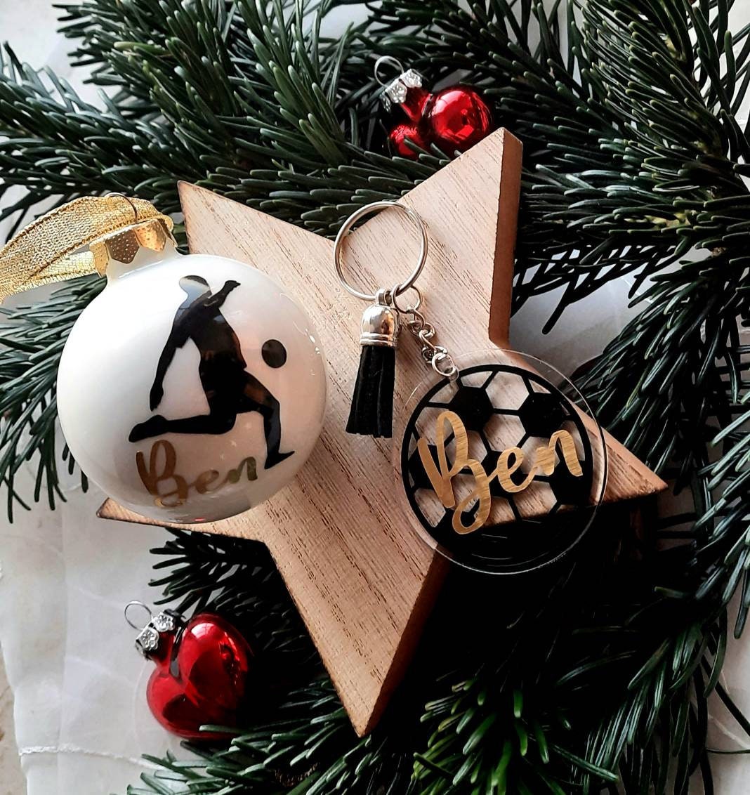 Fußball Weihnachtsgeschenk, Set, Fußball Schlüsselanhänger, Fußball Baumkugel von BeereOnTop