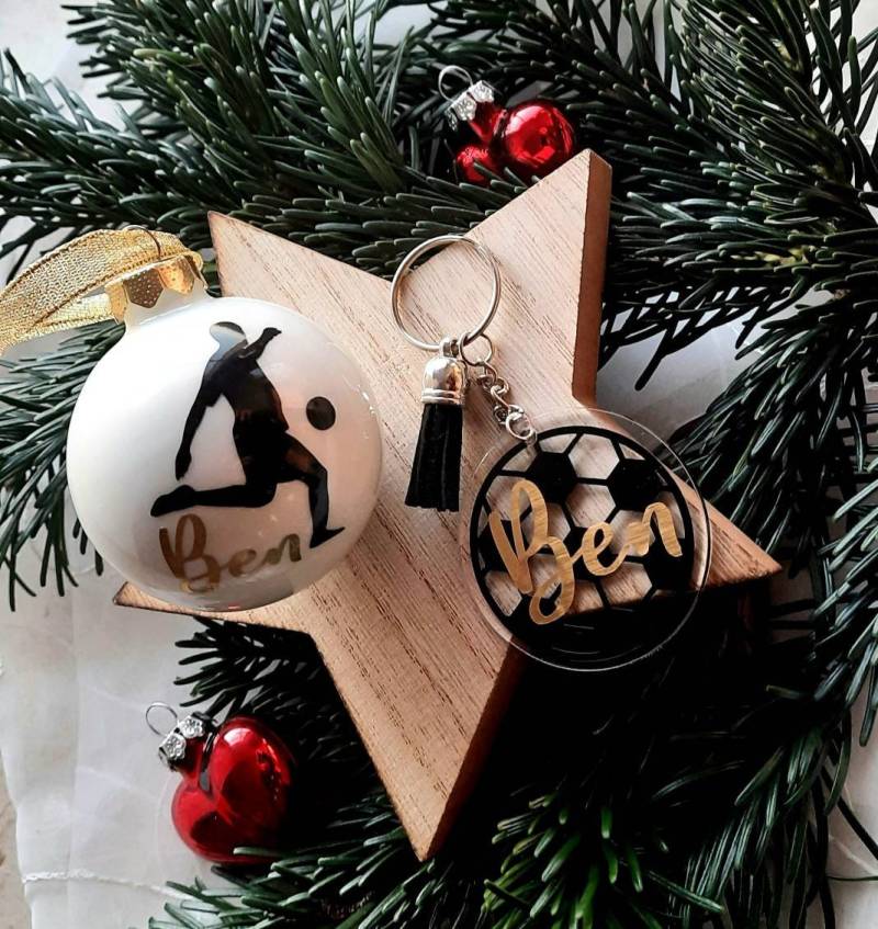 Fußball Weihnachtsgeschenk, Set, Fußball Schlüsselanhänger, Fußball Baumkugel von BeereOnTop