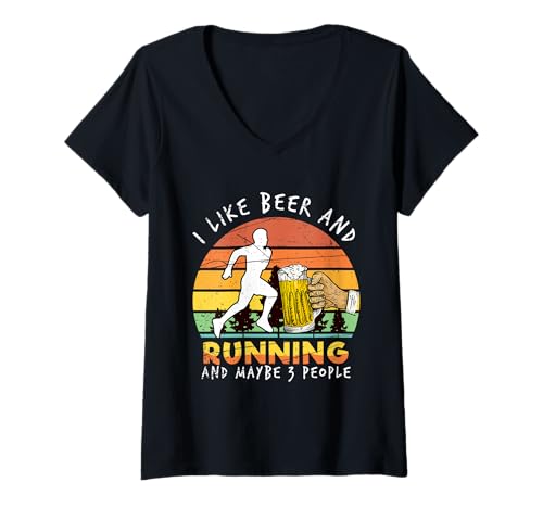 Damen Ich mag Bier und Laufen und vielleicht 3 andere Leute T-Shirt mit V-Ausschnitt von Beers And Athletes Gifts