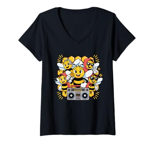 Damen Bees Hip Hop Dance Crew Rap-Musik der Alten Schule, Rapperliebhaber T-Shirt mit V-Ausschnitt Damen Bees Hip Hop Dance Crew Rap-Musik der Alten Schule, Rapperliebhaber T-Shirt mit V-Ausschnitt von Bees Hip Hop Vibes Teens Party Beekeeper Apparel