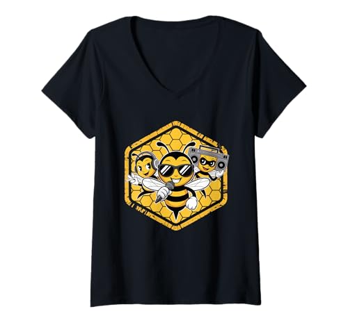Damen Bees Hip Hop Dance Crew Rap-Musik der Alten Schule, Rapperliebhaber T-Shirt mit V-Ausschnitt Damen Bees Hip Hop Dance Crew Rap-Musik der Alten Schule, Rapperliebhaber T-Shirt mit V-Ausschnitt von Bees Hip Hop Vibes Teens Party Beekeeper Apparel
