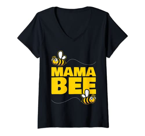 Damen Geburtstag Biene Familie Mama Biene Mutter Niedlich Muttertag T-Shirt mit V-Ausschnitt von Bees & Moms Gift