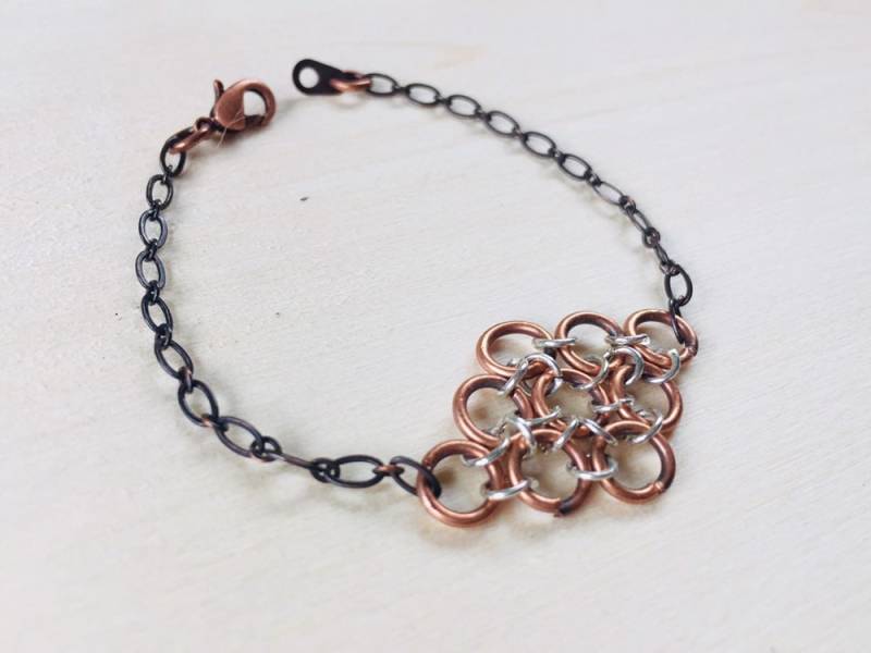 Kupfer & Silber Ringe Kettenarmband von BeesHandmadeJewelry