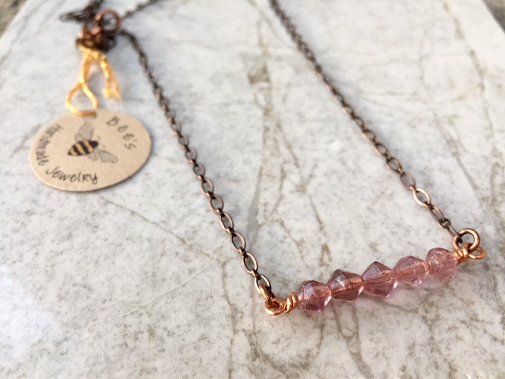 Rosa Glas & Kupfer Halskette Rosa Glas & Kupfer Halskette von BeesHandmadeJewelry