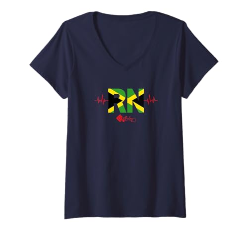 Damen Flagge der jamaikanischen Krankenschwester RN T-Shirt mit V-Ausschnitt Damen Flagge der jamaikanischen Krankenschwester RN T-Shirt mit V-Ausschnitt von Beethinlay