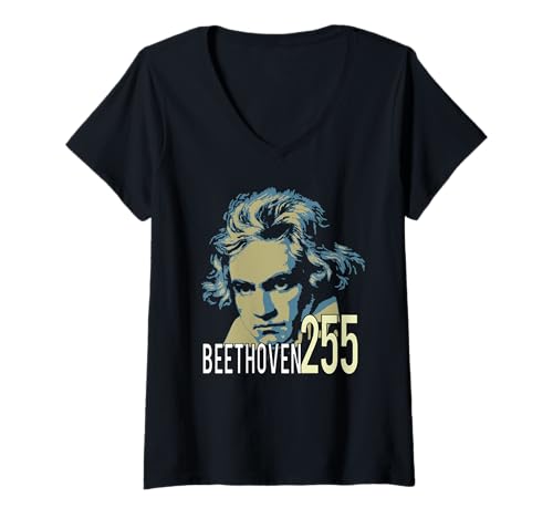 Damen 255 Jahre Beethoven – Klassik Porträt für Musikfans T-Shirt mit V-Ausschnitt von Beethoven Jubiläum Klassik Shirts by Lilly