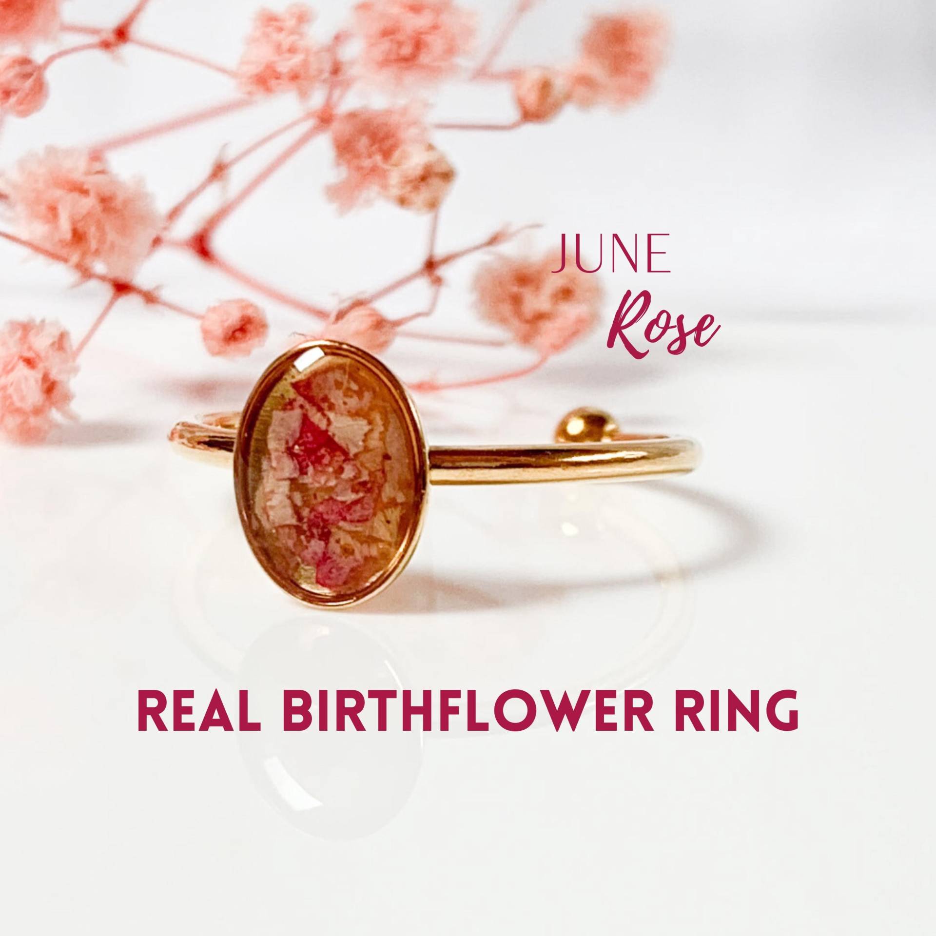 Juni Geburtsblume Ring // Handgemacht Echt Resin Natur Rose Stapelring Personalisierbar Gold Minimalistisch Geburtstagsgeschenk Für Freundin von BeetleMouse