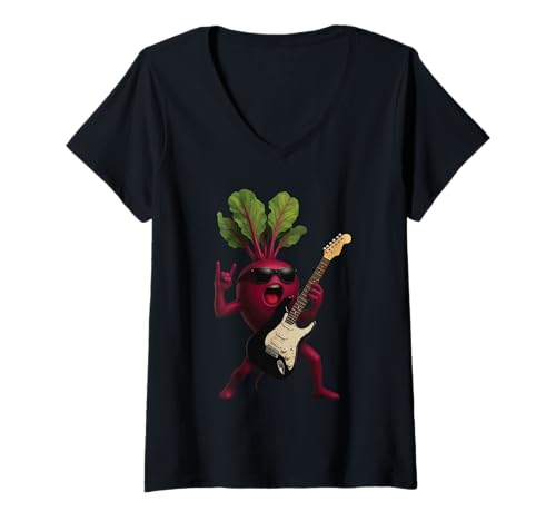Damen Beetroot Gitarre T-Shirt mit V-Ausschnitt Damen Beetroot Gitarre T-Shirt mit V-Ausschnitt von Beetroot Vegetable Music Guitar
