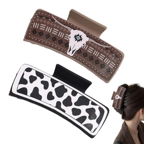 Western Haarklammern Aus Leder | 2 Stück Western Cowboy Haarspangen | Quadratische Haarklammern | Highland Kuh Print Haarspangen | Tragbarer Ästhetische Haarschmuck Für Mädchen Und Frauen von Befeixue