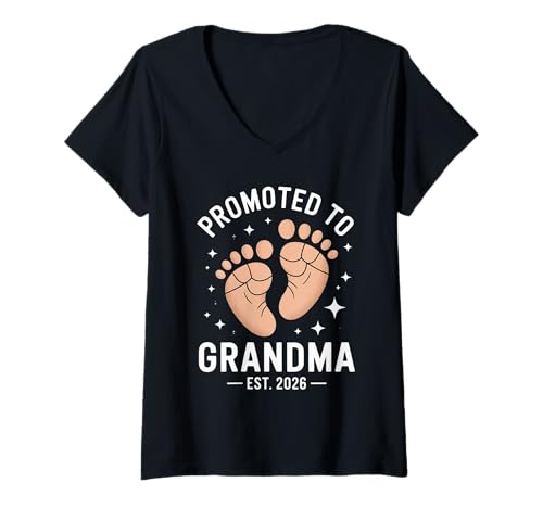 Damen Befördert zu Oma Est 2025 Großeltern Baby -Ankündigung T-Shirt mit V-Ausschnitt von Befördert zu Oma Est 2025 Großelternteil