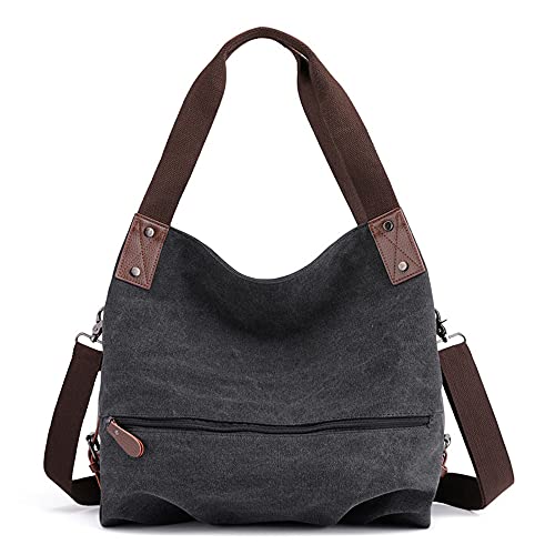 Lässige einfarbige Damen-Handtasche aus Leinen für Frühling und Sommer, Schwarz , Medium von Begalor