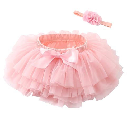 Beganly Baby Mädchen weiche Flauschige Rüschen Tüllrock mit Windelbezug Kleinkind Prinzessinnen Party Tutu Sets mit Blumen Stirnband Rosa 6-12 Monate(Pink M) von Beganly