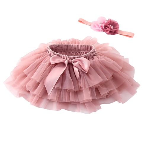 Beganly Baby Mädchen weiche Flauschige Rüschen Tüllrock mit Windelbezug Kleinkind Prinzessinnen Party Tutu Sets mit Blumen Stirnband Staubige Rose 2-3 Jahre(Dusty Rose XL) von Beganly