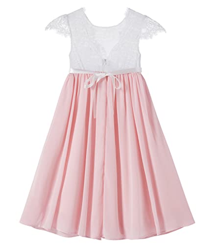 Beganly Blumensmädchenkleid Prinzessin Festliches Kinder Mädchen Kleid Festzug Kleider Hochzeit Partykleid Anmutig Lieblich V-Rücken Spitze A-Linie Langes Chiffon Kleid Errötendes Rosa 100 (Pink) von Beganly