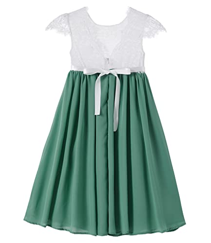 Beganly Blumensmädchenkleid Prinzessin Festliches Kinder Mädchen Kleid Festzug Kleider Hochzeit Partykleid Anmutig Lieblich V-Rücken Spitze A-Linie Langes Chiffon Kleid Grün 110 (Green) von Beganly