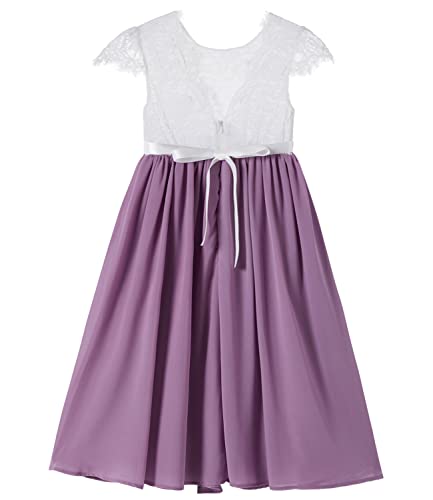 Beganly Blumensmädchenkleid Prinzessin Festliches Kinder Mädchen Kleid Festzug Kleider Hochzeit Partykleid Anmutig Lieblich V-Rücken Spitze A-Linie Langes Chiffon Kleid Mauve 120 (Mauve) von Beganly