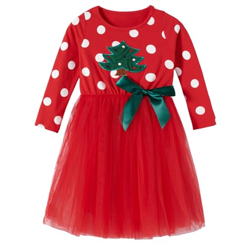 Beganly Kleine Mädchen Weihnachten Rotes Kleid Kleinkind Langarm Grün Tüll Tutu Party Kleider Xmas Prinzessin Outfits Weihnachtsbaum 4 Jahre (Christmas Tree 120) von Beganly