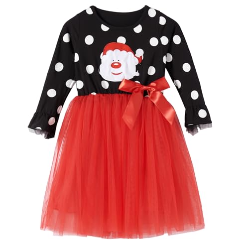 Beganly Kleine Mädchen Weihnachten Rotes Kleid Kleinkind Langarm Grün Tüll Tutu Party Kleider Xmas Prinzessin Outfits Weihnachtsmann 6 Jahre (Santa Claus 140) von Beganly