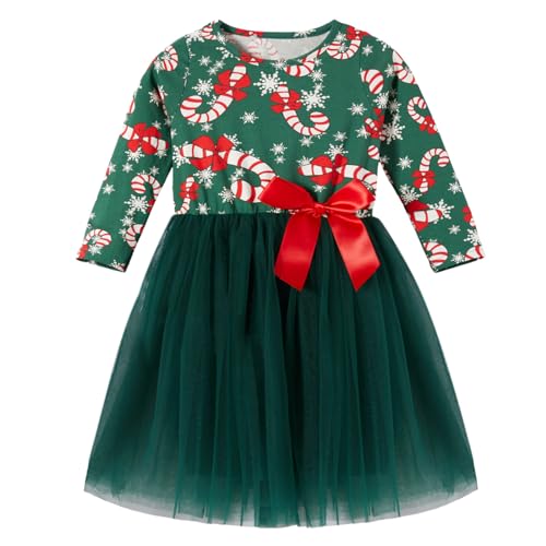 Beganly Kleine Mädchen Weihnachten Rotes Kleid Kleinkind Langarm Grün Tüll Tutu Party Kleider Xmas Prinzessin Outfits Zuckerstange 4 Jahre (Candy Cane 120) von Beganly