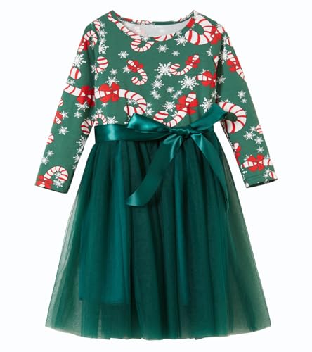 Beganly Kleine Mädchen Weihnachten Rotes Kleid Kleinkind Langarm Grün Tüll Tutu Party Kleider Xmas Prinzessin Outfits Zuckerstangengrün 6 Jahre (Candy Cane Green 140) von Beganly