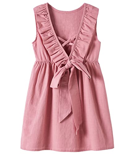 Beganly Kleinkind Baby Kleid Mädchen Baumwolle-Leinen Rüschen rückenfrei ärmellos Swing Kinder Freizeitkleider Rose 100 (Solid Rose) von Beganly