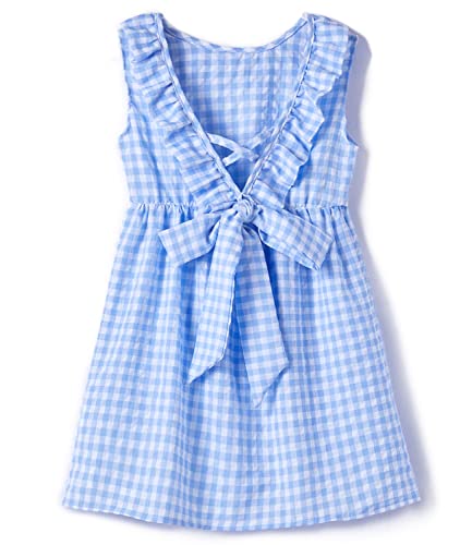 Beganly Kleinkind Baby Kleid Mädchen Baumwolle Rüschen rückenfrei ärmellos Swing Kinder Freizeitkleider Kariert-Hellblau 120 (Light Blue) von Beganly