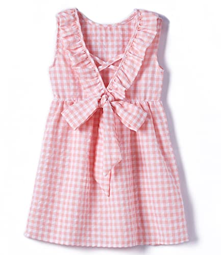 Beganly Kleinkind Baby Kleid Mädchen Baumwolle Rüschen rückenfrei ärmellos Swing Kinder Freizeitkleider Kariert-Rosa 110 (Pink) von Beganly