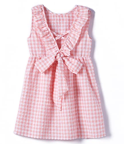 Beganly Kleinkind Baby Kleid Mädchen Baumwolle Rüschen rückenfrei ärmellos Swing Kinder Freizeitkleider Kariert-Rosa 130 (Pink) von Beganly