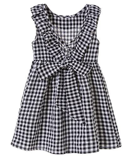 Beganly Kleinkind Baby Kleid Mädchen Baumwolle Rüschen rückenfrei ärmellos Swing Kinder Freizeitkleider Kariert-Schwarz 90 (Black) von Beganly