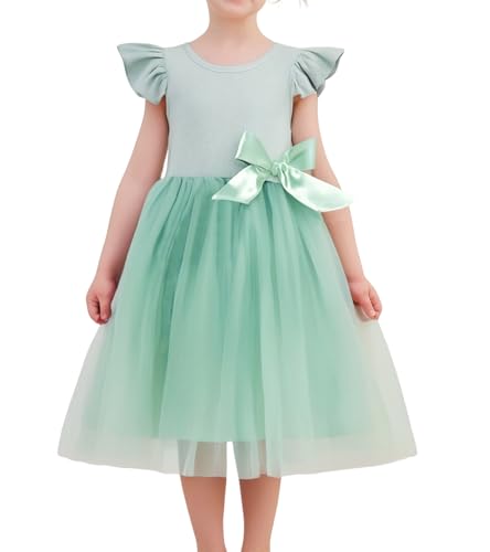 Beganly Mädchen Casual Tüll Prinzessin Kleid Kinderkleider Kleinkind Festkleider Rüschen Ärmel Bowknot Partykleider Grün 3 Jahre(Green 110) von Beganly