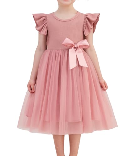 Beganly Mädchen Casual Tüll Prinzessin Kleid Kinderkleider Kleinkind Festkleider Rüschen Ärmel Bowknot Partykleider Staubiges Rosa 2 Jahre(Dusty Pink 100) von Beganly