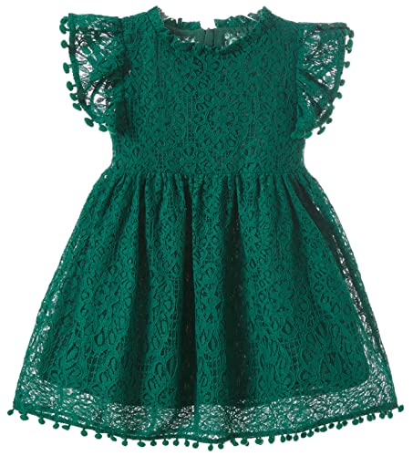 Beganly Mädchen Elegante Prinzessin Spitzenkleid Kleinkind Vintage Pom Pom Flatterärmel Party Kleider Dunkelgrün 130 (Dark Green) von Beganly