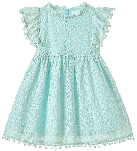 Beganly Mädchen Elegante Prinzessin Spitzenkleid Kleinkind Vintage Pom Pom Flatterärmel Party Kleider See Blau 110 (Lake Blue) von Beganly