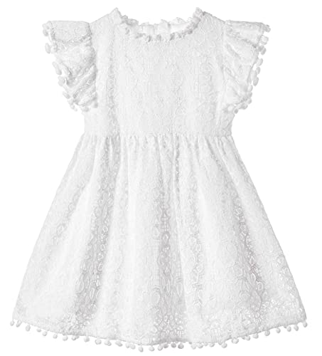 Beganly Mädchen Elegante Prinzessin Spitzenkleid Kleinkind Vintage Pom Pom Flatterärmel Party Kleider Weiß 100 (White) von Beganly