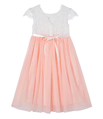 Beganly Mädchen Lange Festtagskleider Anmutig Lieblich V-Rücken Spitze Maxi Tüll A-Linie Prinzessin Partykleid Blumenmädchen Kleid Rosa 110 (Pink) von Beganly