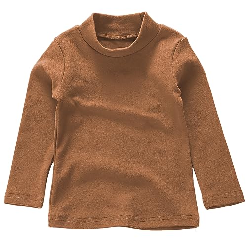 Beganly Mädchen T-Shirt Warmes weiches Basic Mock Rollkragen Top Kleinkind unter Schichtstück Kinder Baumwolle Langarm-Shirt Weiß Braun 100 (Brown) von Beganly
