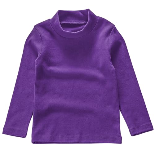 Beganly Mädchen T-Shirt Warmes weiches Basic Mock Rollkragen Top Kleinkind unter Schichtstück Kinder Baumwolle Langarm-Shirt Weiß Dunkelviolett 120 (Dark Purple) von Beganly