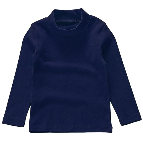Beganly Mädchen T-Shirt Warmes weiches Basic Mock Rollkragen Top Kleinkind unter Schichtstück Kinder Baumwolle Langarm-Shirt Weiß Marineblau 120 (Navy Blue) von Beganly