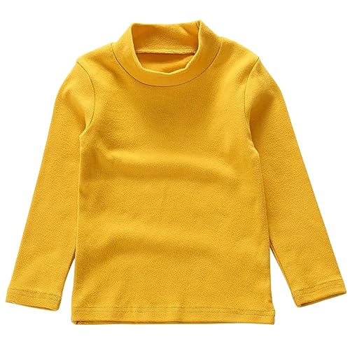 Beganly Mädchen T-Shirt Warmes weiches Basic Mock Rollkragen Top Kleinkind unter Schichtstück Kinder Baumwolle Langarm-Shirt Weiß Senfgelb 100 (Mustard Yellow) von Beganly