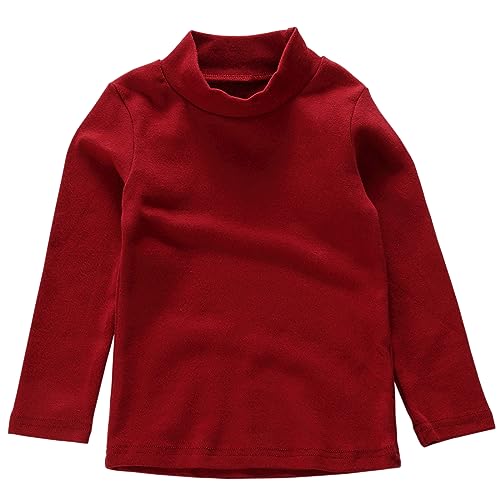 Beganly Mädchen T-Shirt Warmes weiches Basic Mock Rollkragen Top Kleinkind unter Schichtstück Kinder Baumwolle Langarm-Shirt Weiß Weinrot 110 (Wine Red) von Beganly