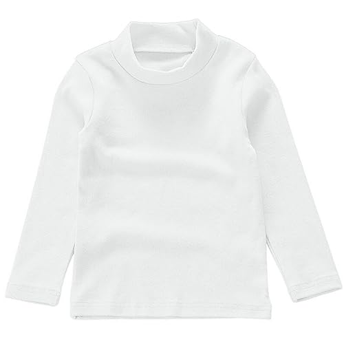 Beganly Mädchen T-Shirt Warmes weiches Basic Mock Rollkragen Top Kleinkind unter Schichtstück Kinder Baumwolle Langarm-Shirt Weiß Weiß 110 (White) von Beganly