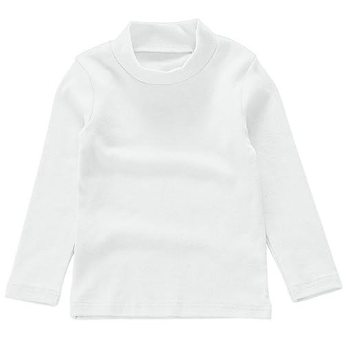 Beganly Mädchen T-Shirt Warmes weiches Basic Mock Rollkragen Top Kleinkind unter Schichtstück Kinder Baumwolle Langarm-Shirt Weiß Weiß 130 (White) von Beganly