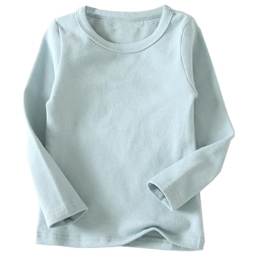 Beganly Mädchen T-Shirt Warmes weiches Basic Rundkragen Top Kleinkind unter Schichtstück Kinder Baumwolle Classics Langarm-Shirt Grau Blau 140 (Crewneck Blue Gray) von Beganly