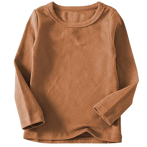 Beganly Mädchen T-Shirt Warmes weiches Basic Rundkragen Top Kleinkind unter Schichtstück Kinder Classics Baumwolle Langarm-Shirt Braun 110 (Crewneck Brown) von Beganly