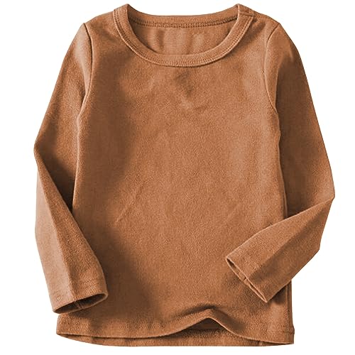 Beganly Mädchen T-Shirt Warmes weiches Basic Rundkragen Top Kleinkind unter Schichtstück Kinder Classics Baumwolle Langarm-Shirt Braun 120 (Crewneck Brown) von Beganly