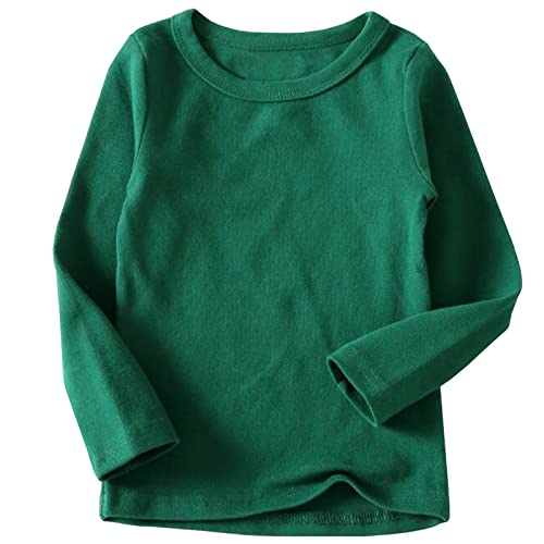 Beganly Mädchen T-Shirt Warmes weiches Basic Rundkragen Top Kleinkind unter Schichtstück Kinder Classics Baumwolle Langarm-Shirt Dunkelgrün 100 (Crewneck Dark Green) von Beganly